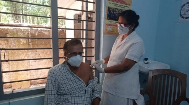 Vaccination underway at Family Health Centre at Elanad in Thrissur district. (Express Photo)