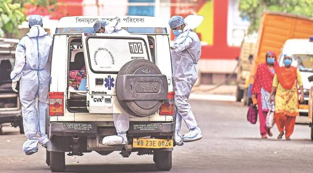 A Covid patient being taken to a hospital in Kolkata. (PTI)