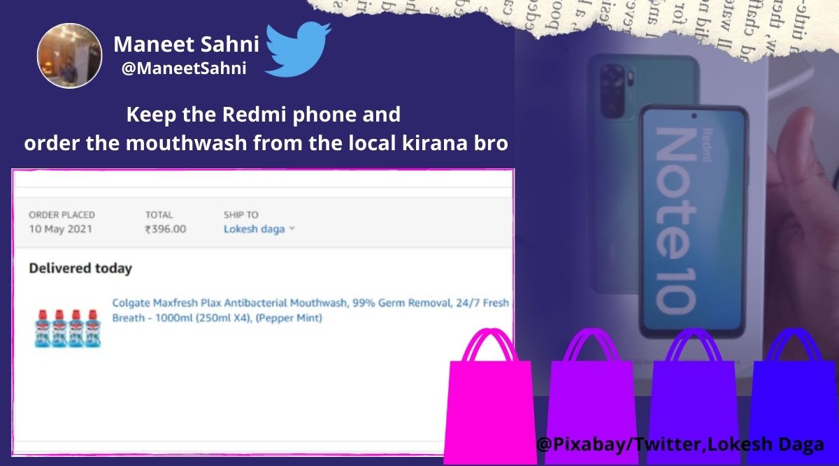 Amazon, Amazon order, Amazon order goof up, Amazon order mix up, Amazon wrong order, Redmi note 10 and Colgate mouthwash order mix up, Mumbai man Amazon order mix up, Mumbai man gets Smartphone instead of mouthwash, online shopping, trending news, Indian Express news