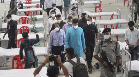 Tripura Chief Minister Biplab Kumar Deb takes stock of the situation at a quarantine centre in Agartala. (PTI)