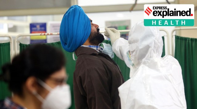 Covid-19 antigen testing at Civil Hospital in Mohali. (Express Photo: Jasbir Malhi)