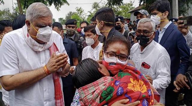 West Bengal Governor Jagdeep Dhankar meets family members of those who had died during violence at Sitalkuchi in Cooch Behar, on Thursday. (PTI)