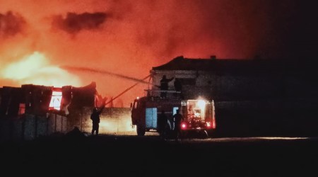 Fire tenders douse the blaze at a chemical factory in Jammu and Kashmir's Udhampur district on Friday. (Express Photo)