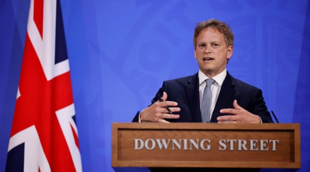 Britain's Transport Secretary Grant Shapps speaks about COVID-19 during a media briefing in Downing Street, London, Friday May 7, 2021. (Tolga Akmen/Pool via AP)