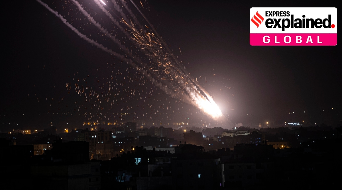 Rockets are launched from the Gaza Strip towards Israel, Monday, May. 10, 2021. (AP Photo/Khalil Hamra)