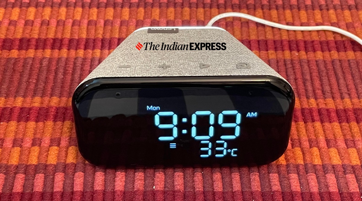Lenovo's Smart Clock Essential is basically an alarm clock that can be operated using your voice. (Image credit: Anuj Bhatia/Indian Express)