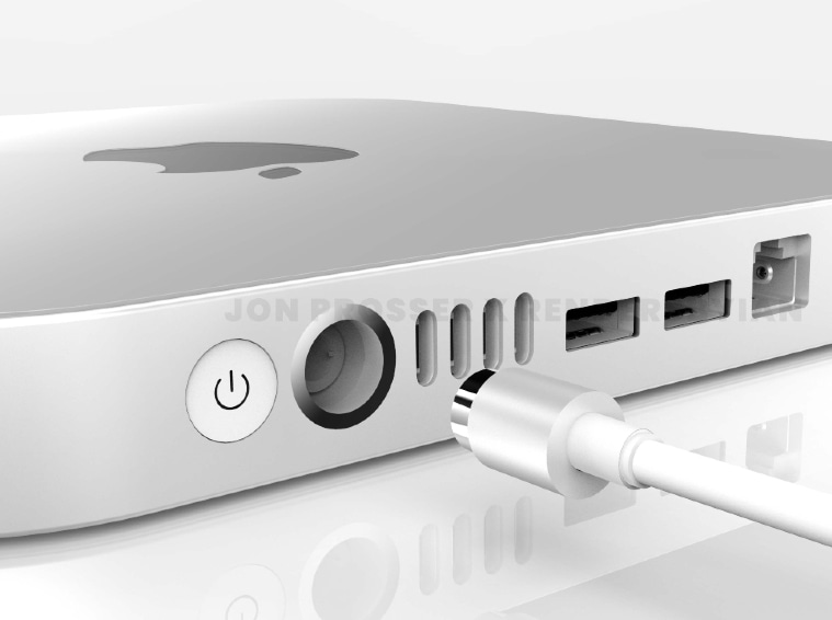 A highend Mac Mini with ‘Plexiglass’ on top and thinner design could