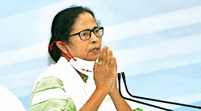 Chief Minister Mamata Banerjee chairs the first Cabinet meeting at the state secretariat in Howrah on Monday. (Express photo)