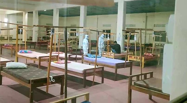 Healthcare workers at a newly set-up Covid-19 facility in Manipur. (Photo: Twitter/NBirenSingh)