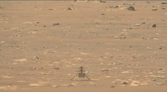 A screengrab from a video made available by NASA showing the Mars Ingenuity helicopter. (AP)