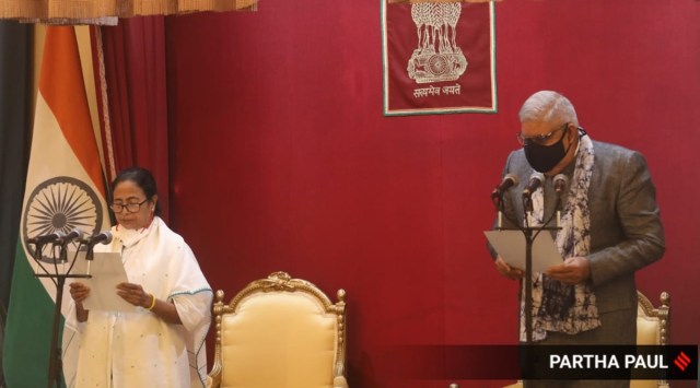 West Bengal Chief Minister Mamata Banerjee and Governor Dhankar during the swearing-in ceremony in Kolkata
