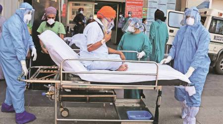 A patient arrives at DMCH, in Ludhiana Thursday. (Express Photo by Gurmeet Singh)
