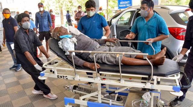 A COVID-19 patient arrives at the Trauma Centre of Rajendra Institute of Medical Sciences (RIMS) in Ranchi. (PTI)