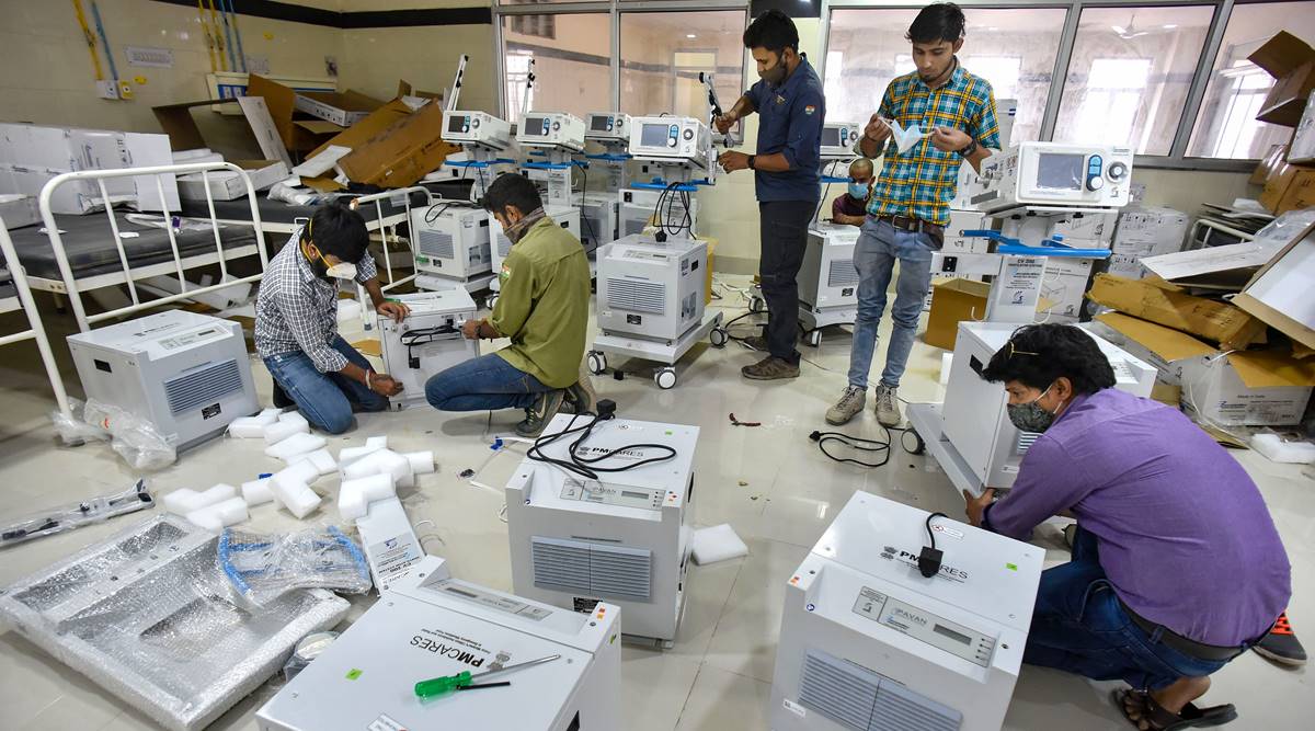 Installation of 40 ventilators to support COVID-19 patients underway at a hospital in Bikaner. (PTI)