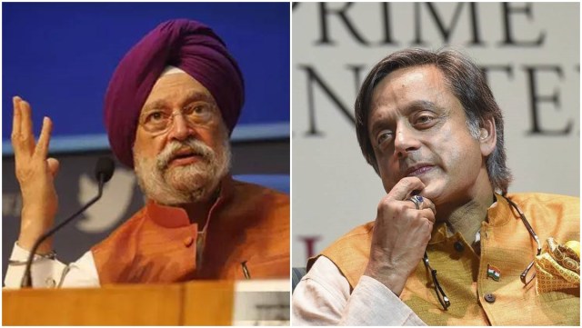 The war of words between Hardeep Singh Puri (left) and Shashi Tharoor comes amid the Congress-BJP duel over the vaccine policy,