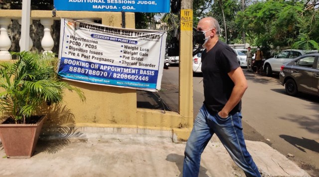 Former Tehelka editor-in-chief Tarun Tejpal outside the district and sessions court in Mapusa, North Goa, on Saturday. (Express Photo) 