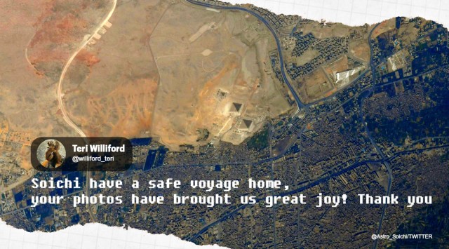 Soichi Noguchi, ISS, Great Pyramid of Giza from Space, ISS astronaut last day picture, Great Pyramid of Giza aerial view, international space station, Trending news, Indian Express news