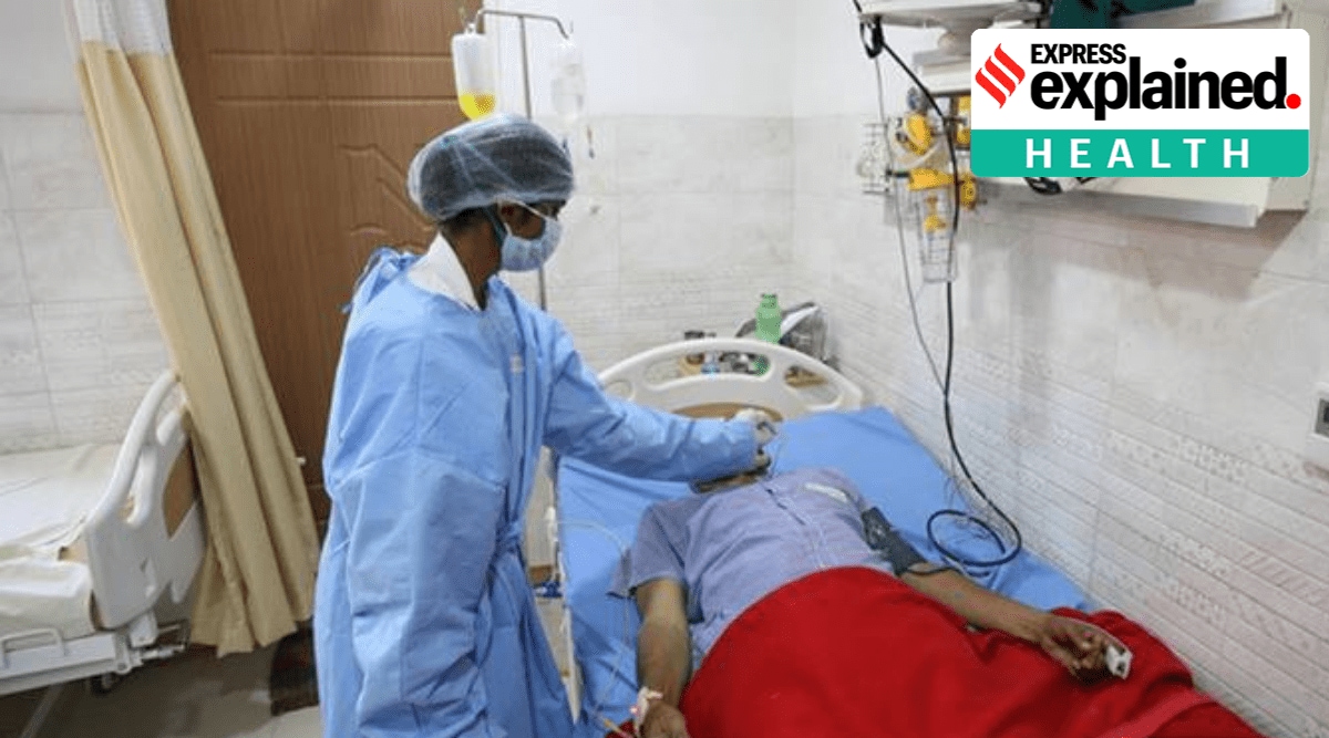 At a Covid-19 care centre.  (Express Photo: Ritesh Shukla)