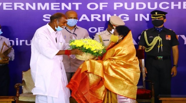 All India NR Congress (AINRC) president N Rangasamy takes oath as the Chief Minister of Puducherry. (Express Photo)