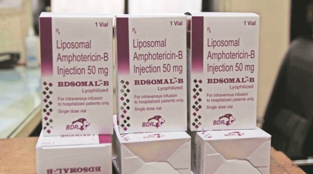 Hospital stock of medicine for patients suffering from mucormycosis. (Express Photo by Deepak Joshi)