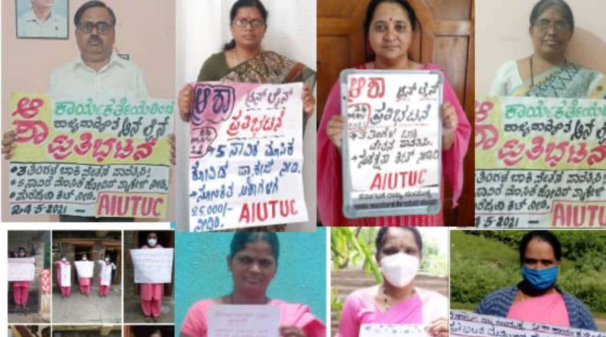 SHA workers in the state boycotted their duties on Monday to take part in a nationwide online protest held by the All India Committee of Scheme Workers’ Federation of India. (Photo: AIUTUC)