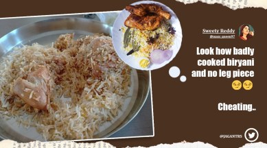 Telangana minister KT Rama Rao, Telangana minister KT Rama Rao biryani tweet viral post, man complaints biryani chicken twitter reactions, Indian express, Indian express news