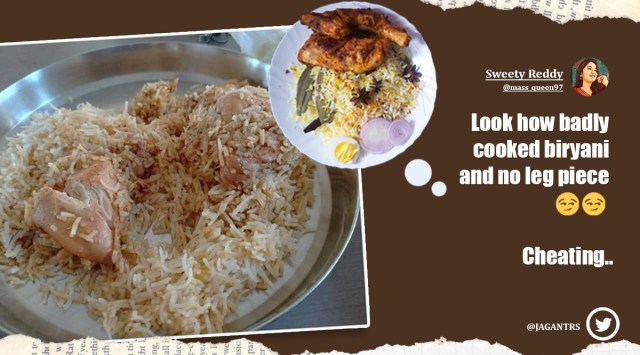 Telangana minister KT Rama Rao, Telangana minister KT Rama Rao biryani tweet viral post, man complaints biryani chicken twitter reactions, Indian express, Indian express news