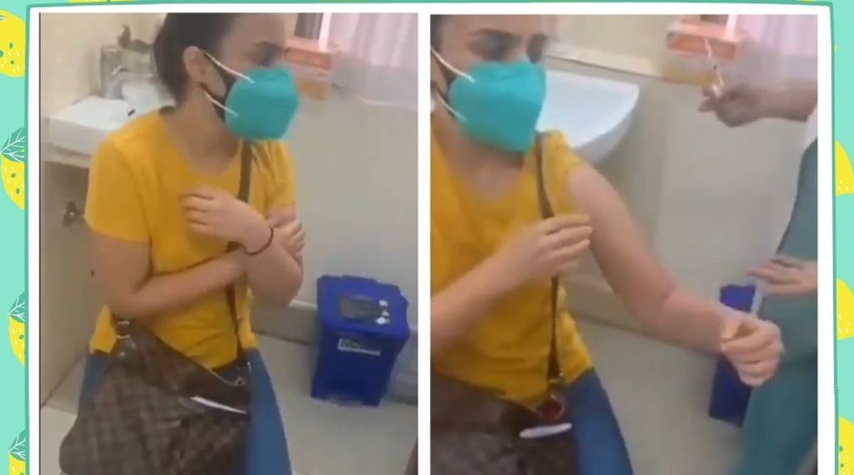covid, covid-19 vaccination, covid vaccination drive, vaccination drive, woman shouts during vaccination viral video, trending, indian express, indian express news