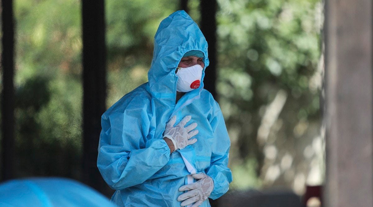 A relative of a person who died of Covid-19 cries at a crematorium. (File Photo)