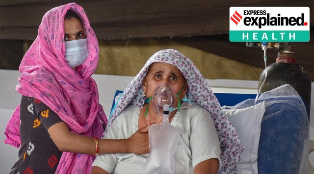 A Covid-19 patient receives free oxygen in Gurugram, Tuesday, May 11, 2021. (PTI Photo)                 