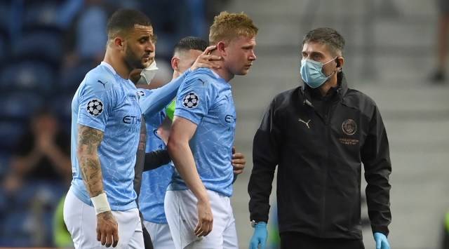 Manchester City's Kevin De Bruyne leaves the pitch during the UEFA Champions League final. (AP)