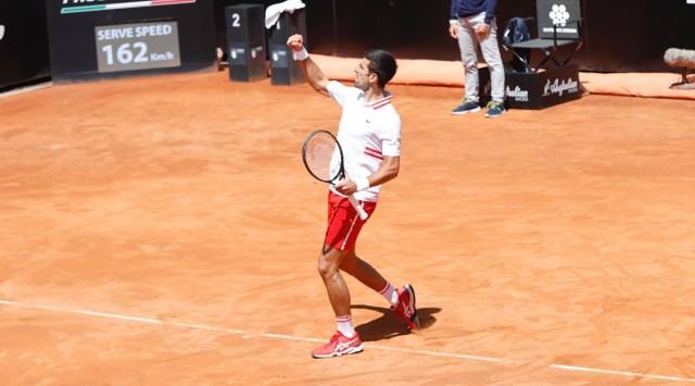 Novak Djokovic celebrates after winning his Italian Open quarter-final match. (Twitter/ItalianOpen)