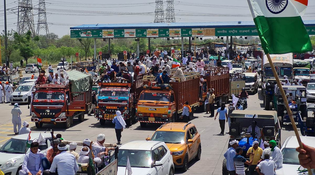 Farmers head to Hisar Monday to protest May 16 police action. (Express photo by Manoj Dhaka)