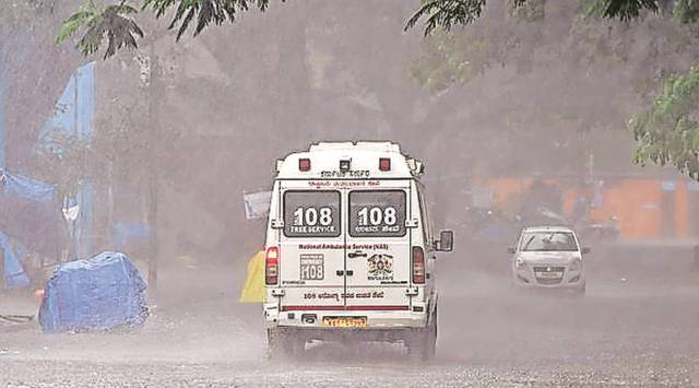 An ambulance in Bengaluru on Friday. Karnataka’s decision to extend lockdown came on a day it reported a record 592 deaths, including 346 in the capital city. (PTI)