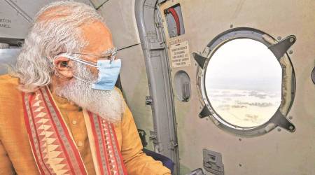 PM Narendra Modi conducts an aerial survey of parts of Odisha hit by Cyclone Yaas. (PTI)