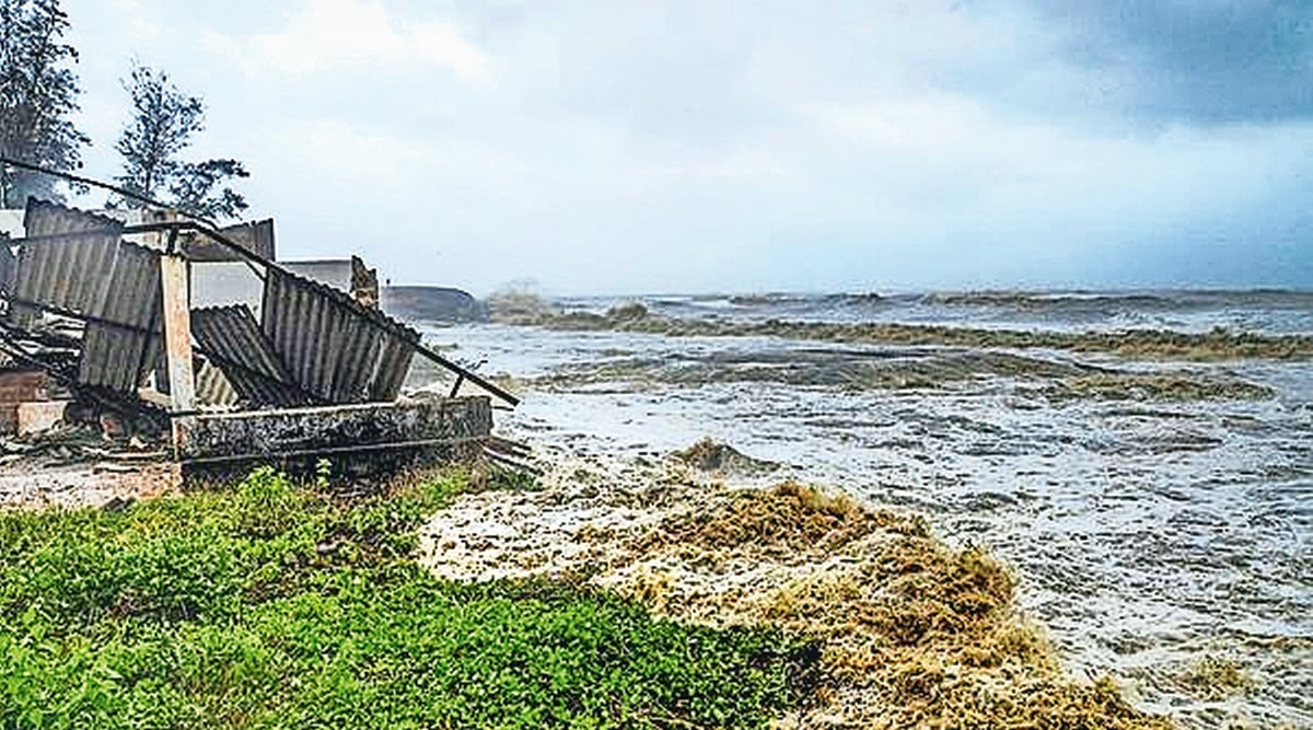 Rough sea conditions near Someshwara Temple in Mangaluru on Saturday. (Photo: PTI)
