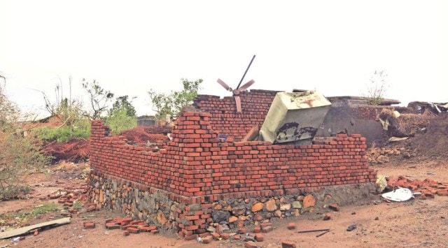 A damaged house in Moti Vadal village of Bhavnagar. (Express Photo)