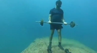 fitness, fitness and pandemic, how to stay fit in a pandemic, puducherry man underwater fitness, viral video puducherry man underwater, indianexpress.com, indianexpress,