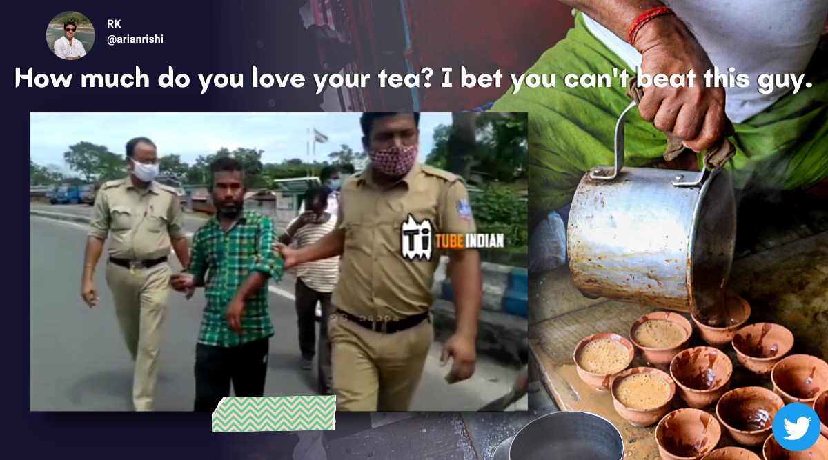 tea lover sip chai getting arrested, men continue to drink chai getting arrested, men hold tea cups getting arrested, odd news, viral videos, indian express