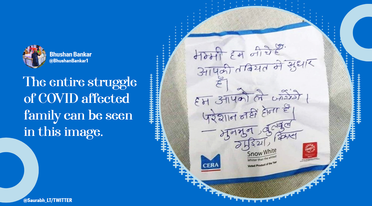 Handwritten note by children for mother, Covid ward, Covid-19 second wave India, Good news, Trending news, Indian Express news