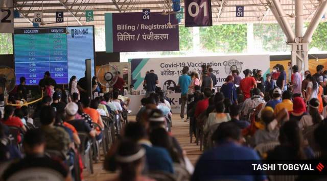 Large crowds at the BL Kapoor vaccination centre in New Delhi. (Express Photo by Tashi Tobgyal)