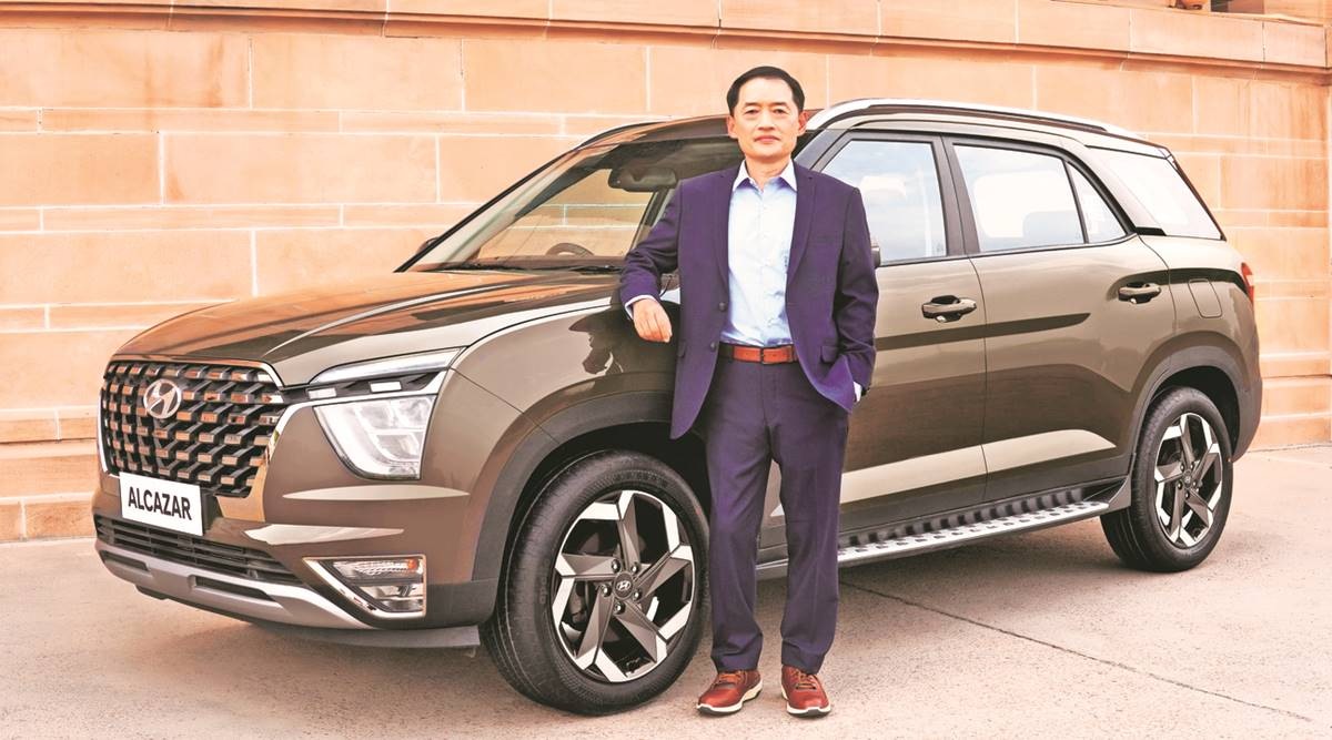 Hyundai Motor India MD & CEO S S Kim during the launch of the 6-7 seater SUV Alcazar, on Friday.