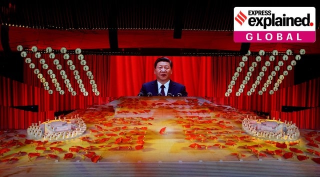 A screen shows Chinese President Xi Jinping during a show commemorating the 100th anniversary of the founding of the Communist Party of China at the National Stadium in Beijing, China June 28, 2021. (Reuters)