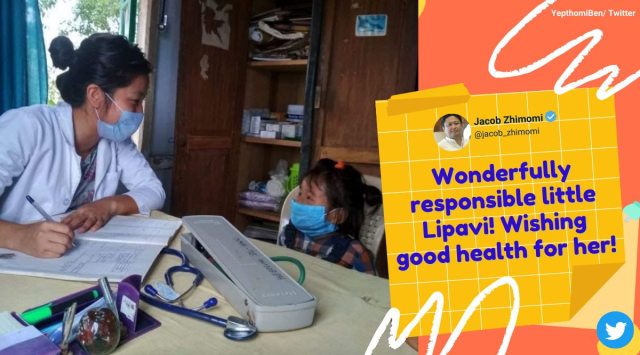nagaland little go to health centre alone, 3 year old goes to doctor alone for checkup, Lipavi nagaland doctor viral photo, good news, indian express