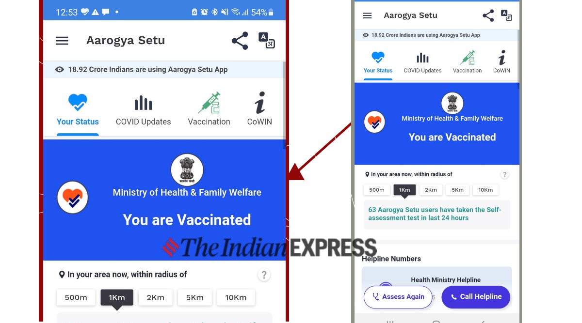 Aarogya Setu App Now Showing Blue Ticks And Shield All You Need To Know Technology News The Indian Express