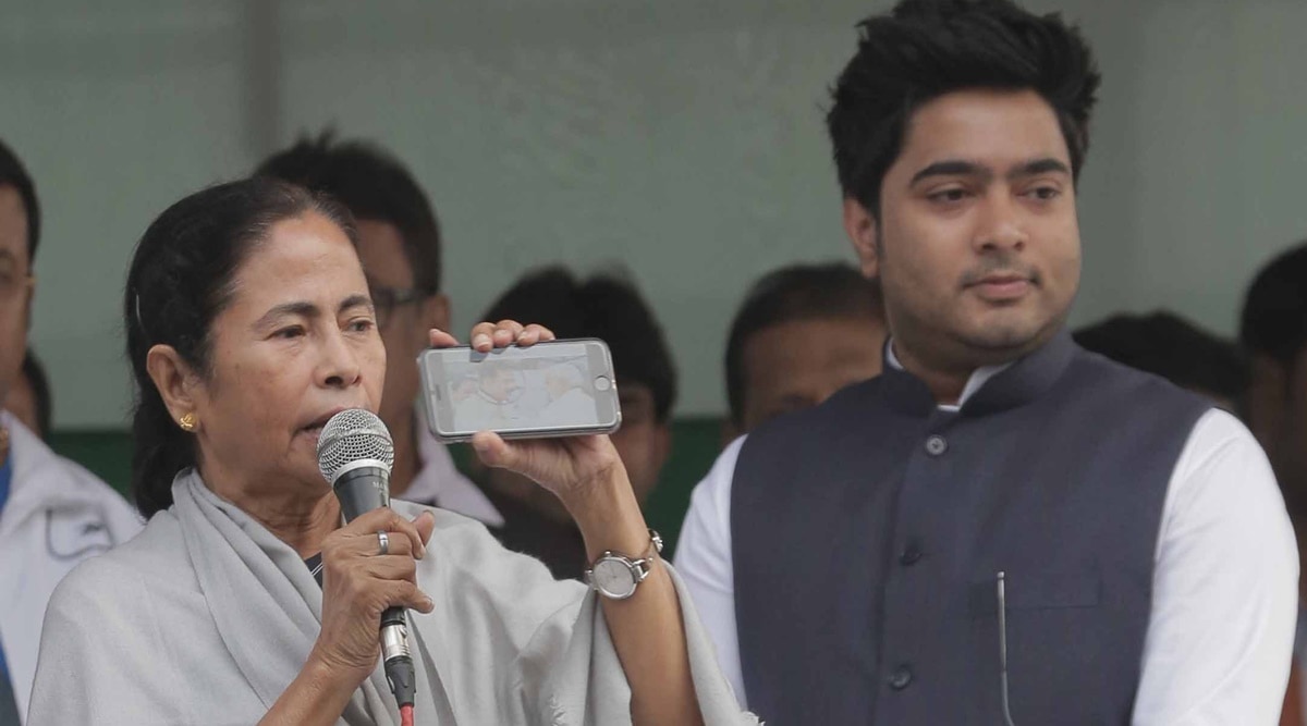 Chief Minister Mamata Banerjee and her nephew TMC MP Abhishek Banerjee during a rally in Kolkata. (Express file photo)
