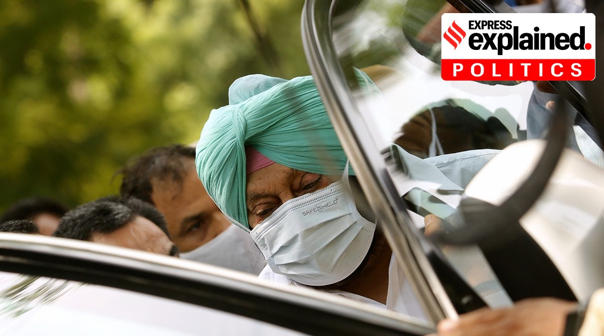 Punjab Chief Minister Captain Amarinder Singh after a meeting with a three-member committee of the Congress, in New Delhi on June 4, 2021. (Express Photo: Praveen Khanna) 