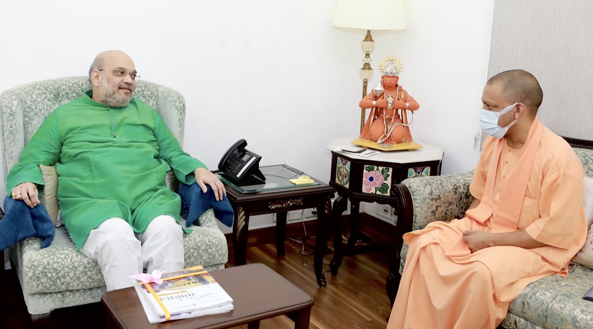 Union Home Minister Amit Shah during a meeting with UP CM Yogi Adityanath. (Photo: Twitter/AmitShah)