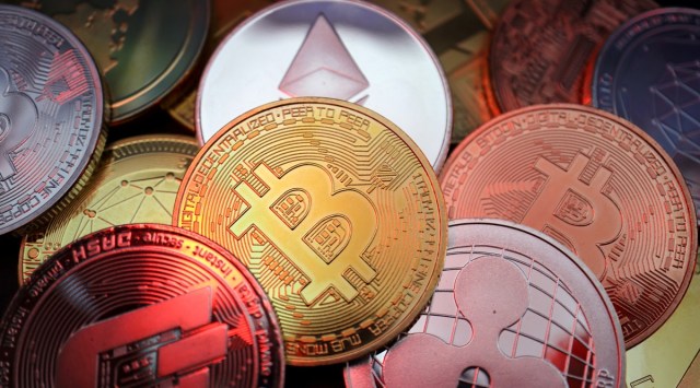 Representations of cryptocurrencies including Bitcoin, Dash, Ethereum, Ripple and Litecoin are seen in this illustration picture taken June 2, 2021. (REUTERS)