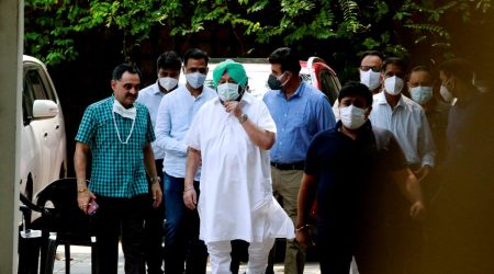 Punjab CM comes out after meeting AICC panel at Congress war room, in Delhi on Friday. (Praveen Khanna) 